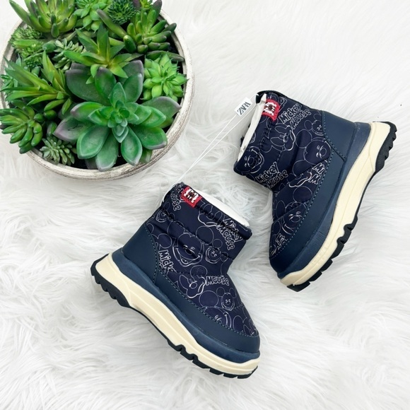 Zara Kids Disney Mickey Mouse Blue Snow Rain Boots Size 22 - Picture 1 of 9